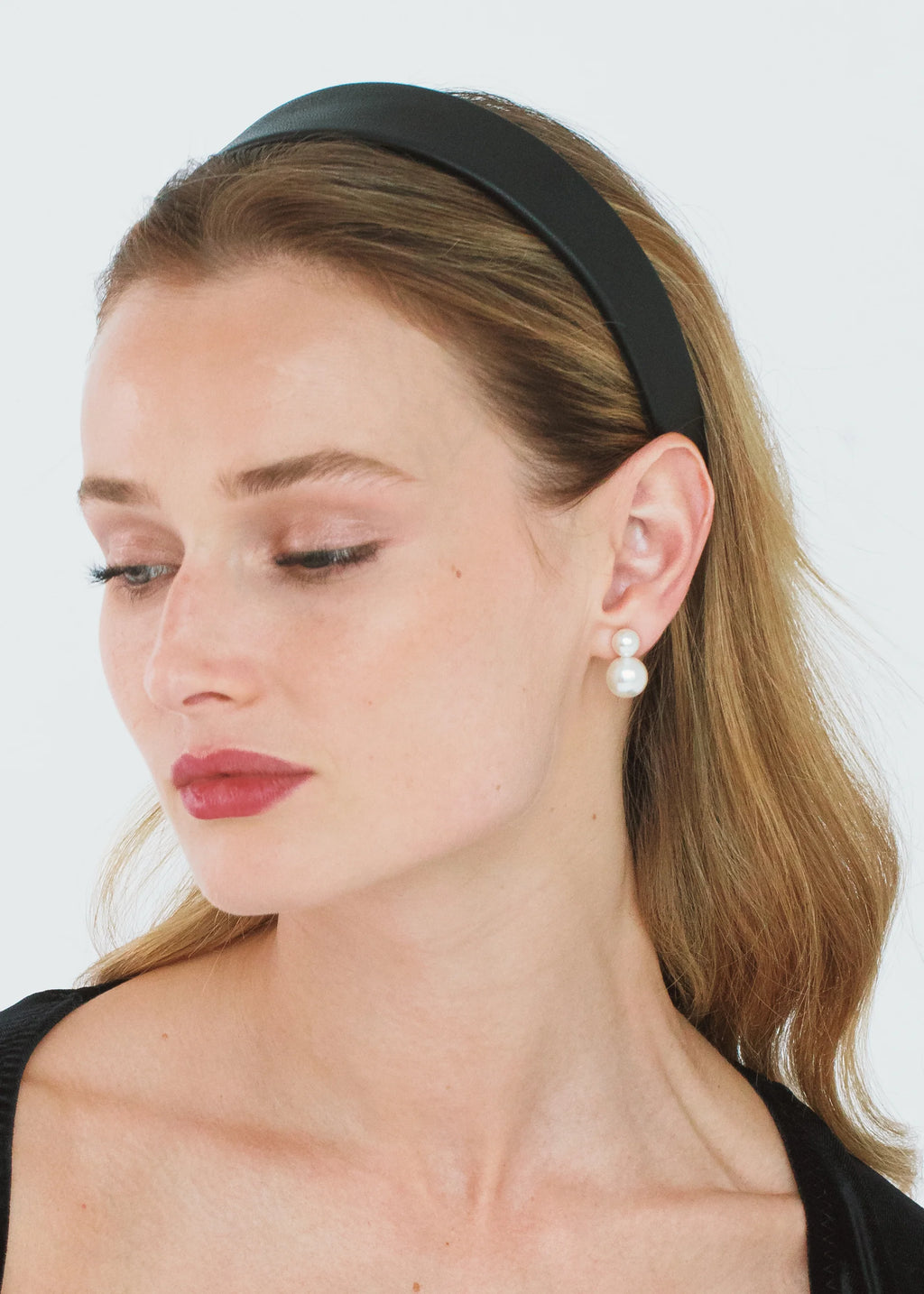 New Jennifer Behr Elegant Black Cruz Genuine Leather Headband Leather Cruz Headband -- Black – Jennifer Behr LLC main image 2