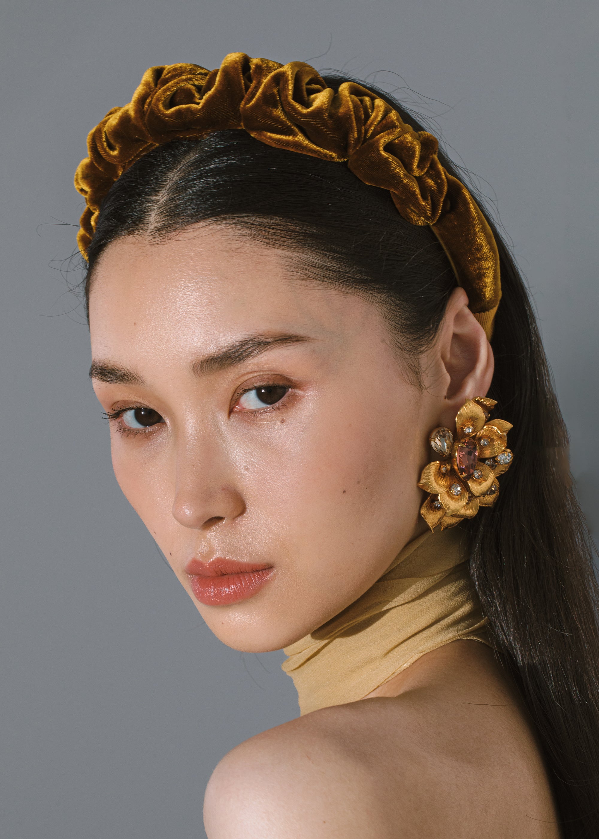 Lia Headband in Velvet -- Topaz – Jennifer Behr LLC Lia Headband in Velvet -- Topaz – Jennifer Behr LLC