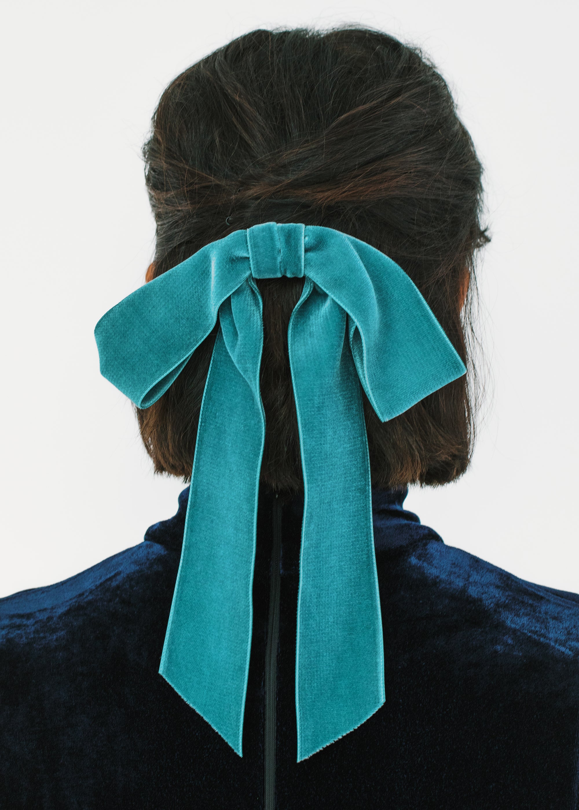 Adley Velvet Bow Barrette -- Azul – Jennifer Behr LLC