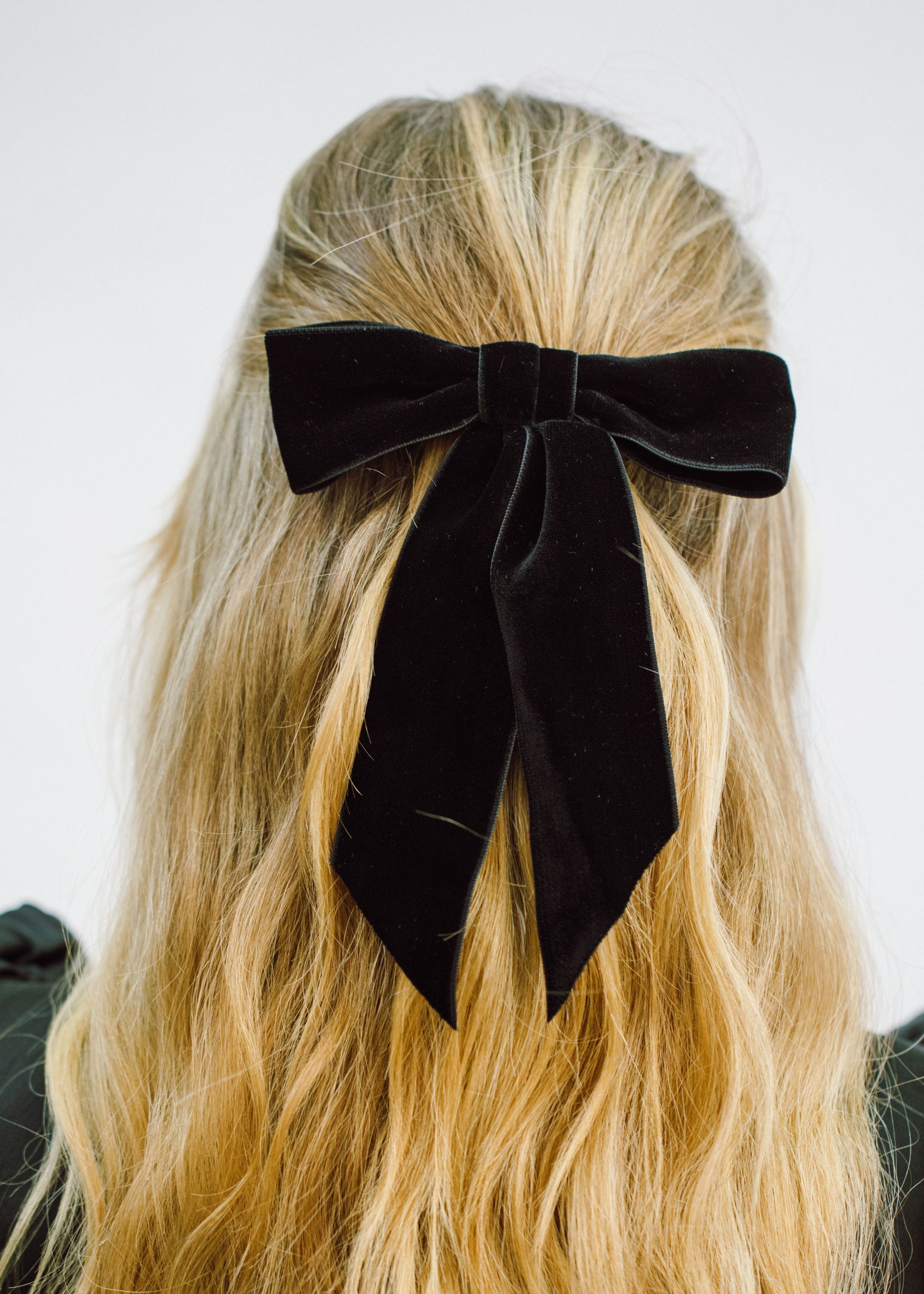 jfybrand Vintage Thin Velvet Ribbon Bow Hair Barrette Snow / One Size