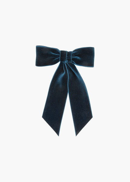 Wide Velvet Bow Barrette -- Prussian – Jennifer Behr LLC display picture 1
