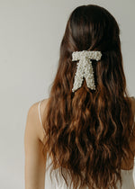 Load image into Gallery viewer, Donna Pearl Bow Barrette -- Pearl
