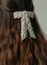 Load image into Gallery viewer, Donna Pearl Bow Barrette -- Pearl
